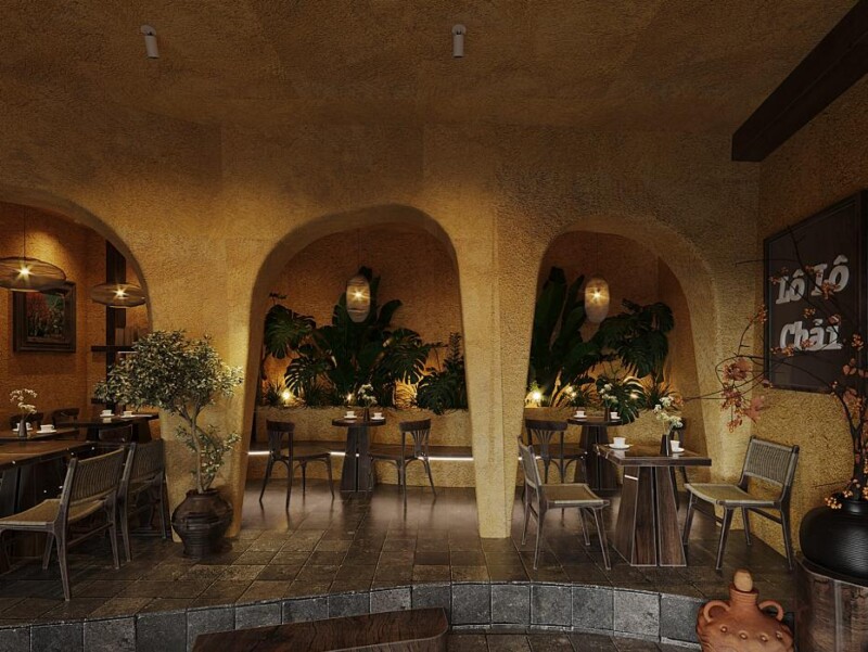 thi công sơn hiệu ứng cho quán cafe Lô Lô Chải