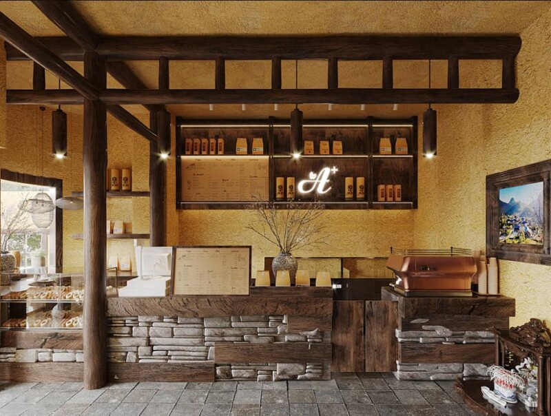 thi công sơn hiệu ứng cho quán cafe Lô Lô Chải