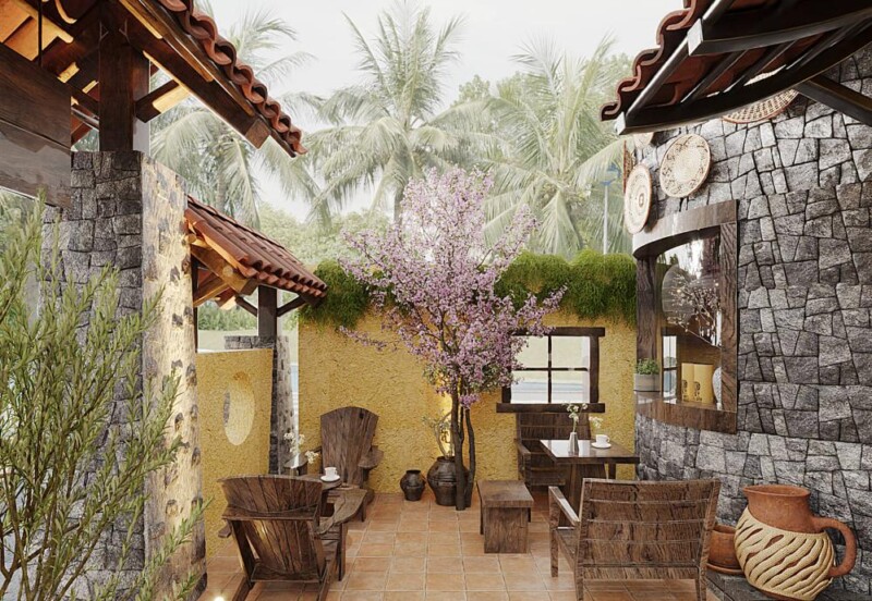 thi công sơn hiệu ứng cho quán cafe Lô Lô Chải