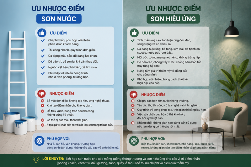 Ưu nhược điểm của sơn nước và sơn hiệu ứng