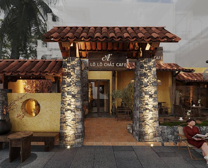 Mẫu quán cafe sử dụng sơn hiệu ứng tạo điểm nhấn