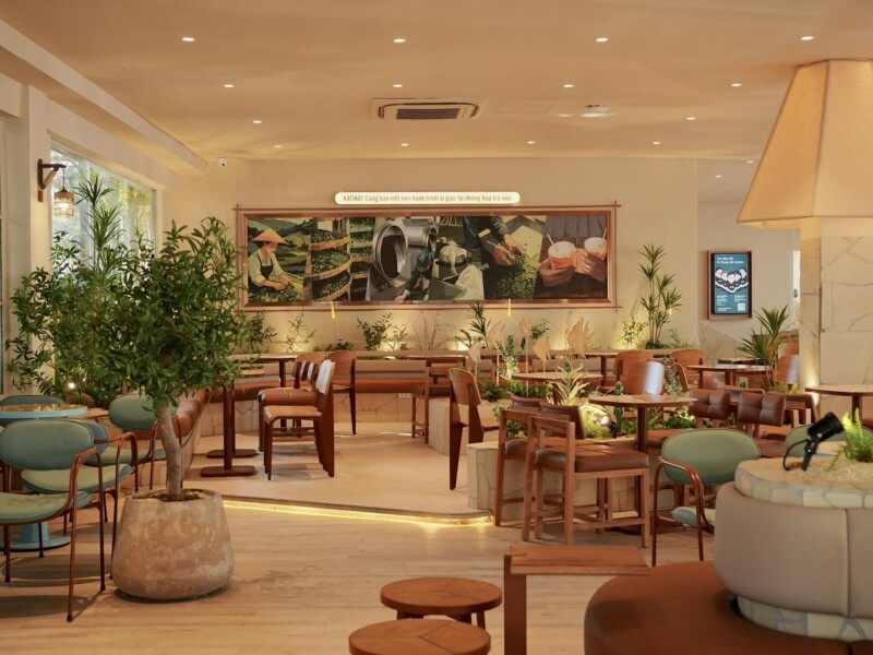Mẫu quán cafe sử dụng sơn hiệu ứng tạo điểm nhấn